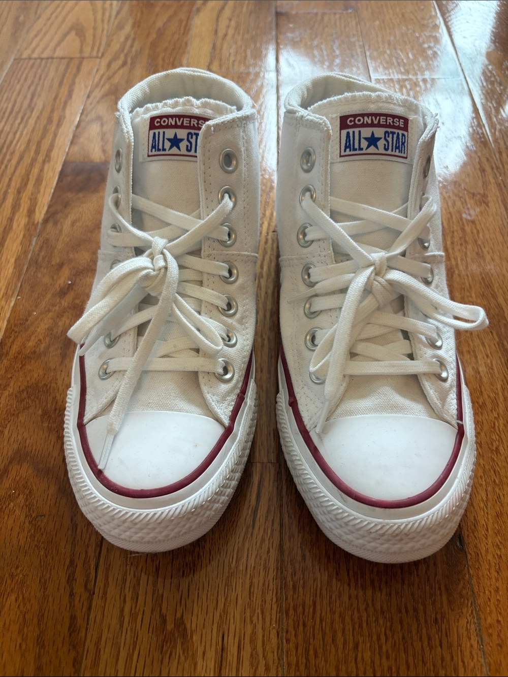 Converse Chuck Taylor All-Star White High Top Sneakers with Red Trim